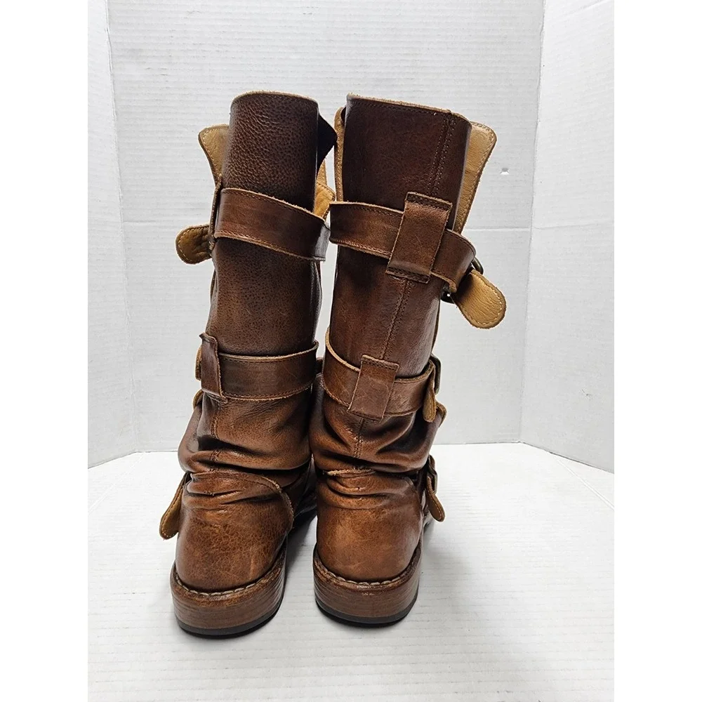 Fiorentini + Baker Tall Brown Eternity 7040 Moto Leather Biker Boots Size 6